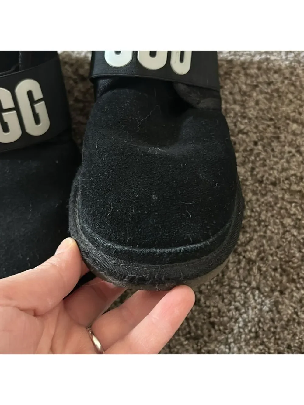 UGG Neumel II Graphic Kids Boots Black Suede Logo Strap Size 6 Youth